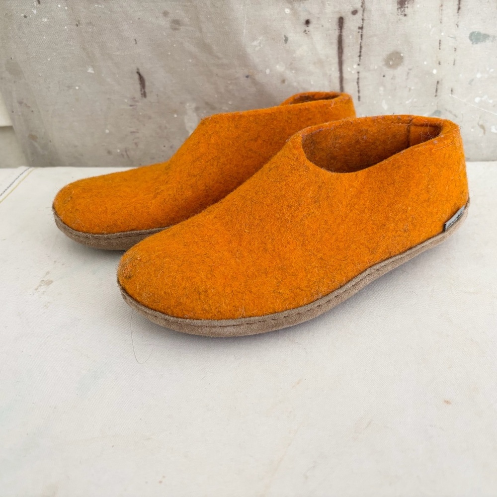 Glerups Slip On Orange Wool Slipper with Leather Bottom